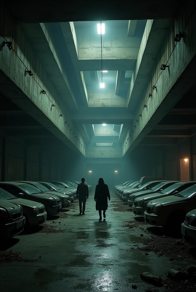 Create an underground parking lot with a darker, more mysterious decor
