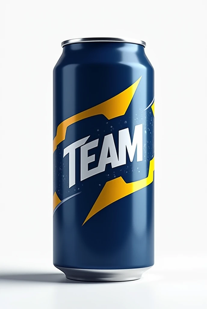 Drink can design can colour blue and pirnt design colour white and yellow and can name teem and background PNG