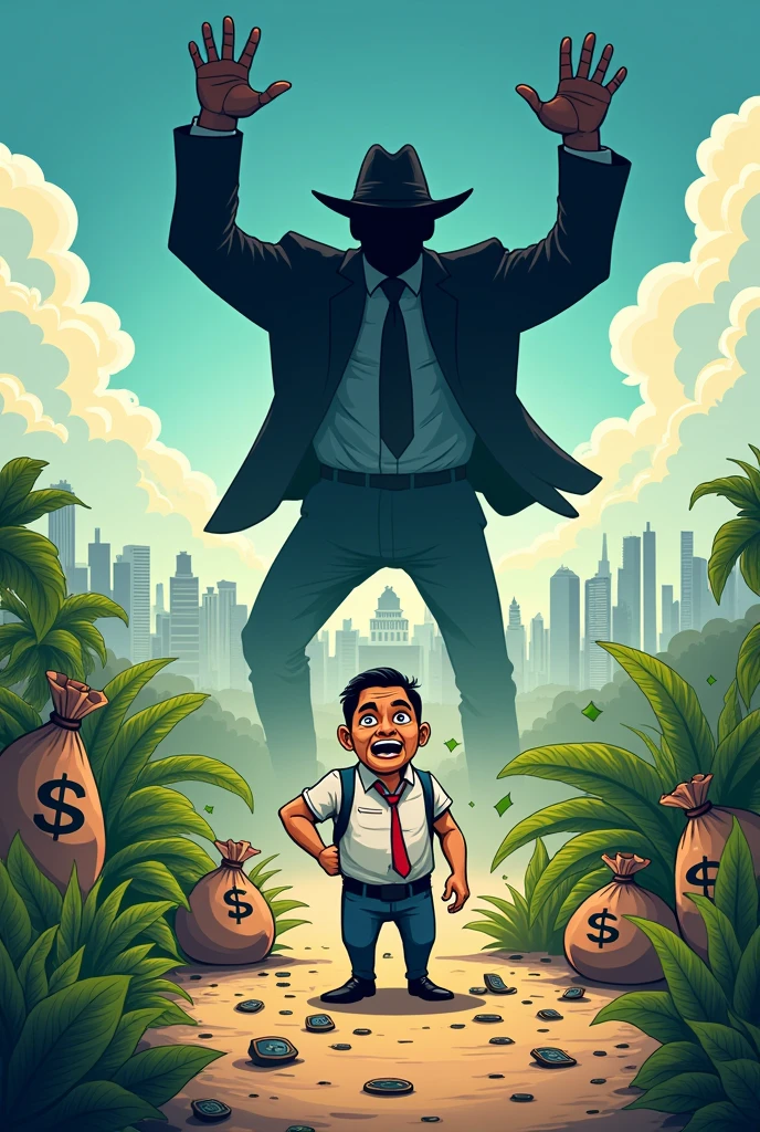 make me a political cartoon were in it shows the situation of the Philippine Media were in journalists are not publishing pure facts and are silenced by powerful people when money is involved, in landscape orientation
make this in landscape and more cartoon, also includes visual of money for their sikene