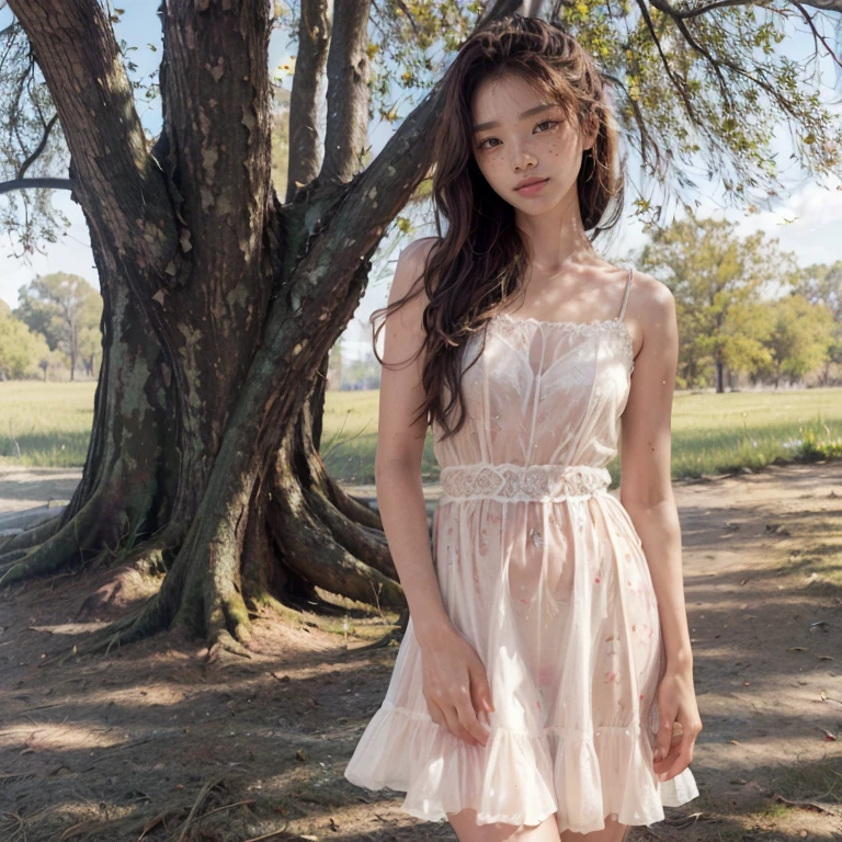 (best quality,4k,8k,highres,masterpiece:1.2),ultra-detailed,(realistic,photorealistic,photo-realistic:1.37),beautiful detailed eyes,beautiful detailed lips,extremely detailed eyes and face,longeyelashes,1 girl,portrait,fantasy landscape,magical forest,glowing fireflies,warm sunlight,dramatic lighting,vibrant colors,cinematic, cute face, pretty girl, ((smile))