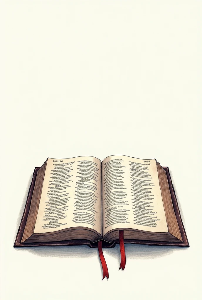 Drawing of an illustration of the Bible standing upright, zooming in on a portion of the text.