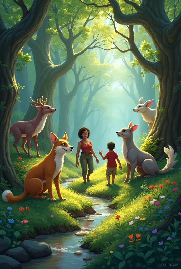 As they advanced through the forest, they encountered talking and enchanting animals. 