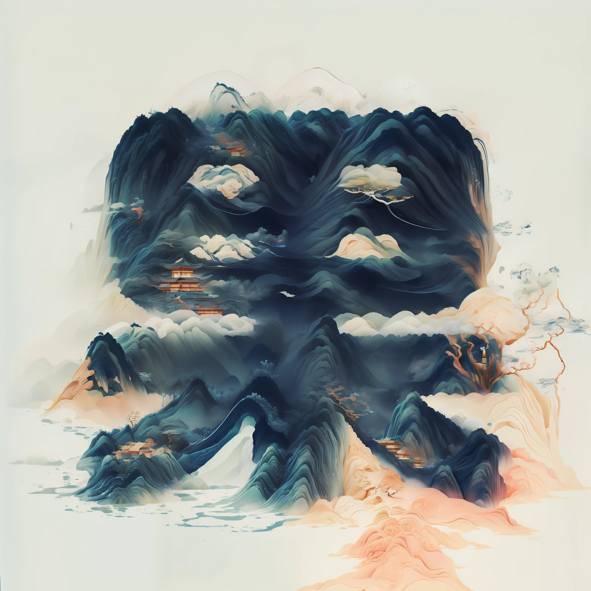 ((water墨画)),((墨water S...)),青Mountain,lake water,landscape,water,Tree,cloud,reflection,outdoor,Sky,waterfallr,English text,permanent,Mountain,fantasy,White cloud,祥cloud,松Tree_Tree,ink and watercolor painting,inverted image,White,water reflections,reflection器,wallpaper,Complex background,,Chinese style,Chinese,