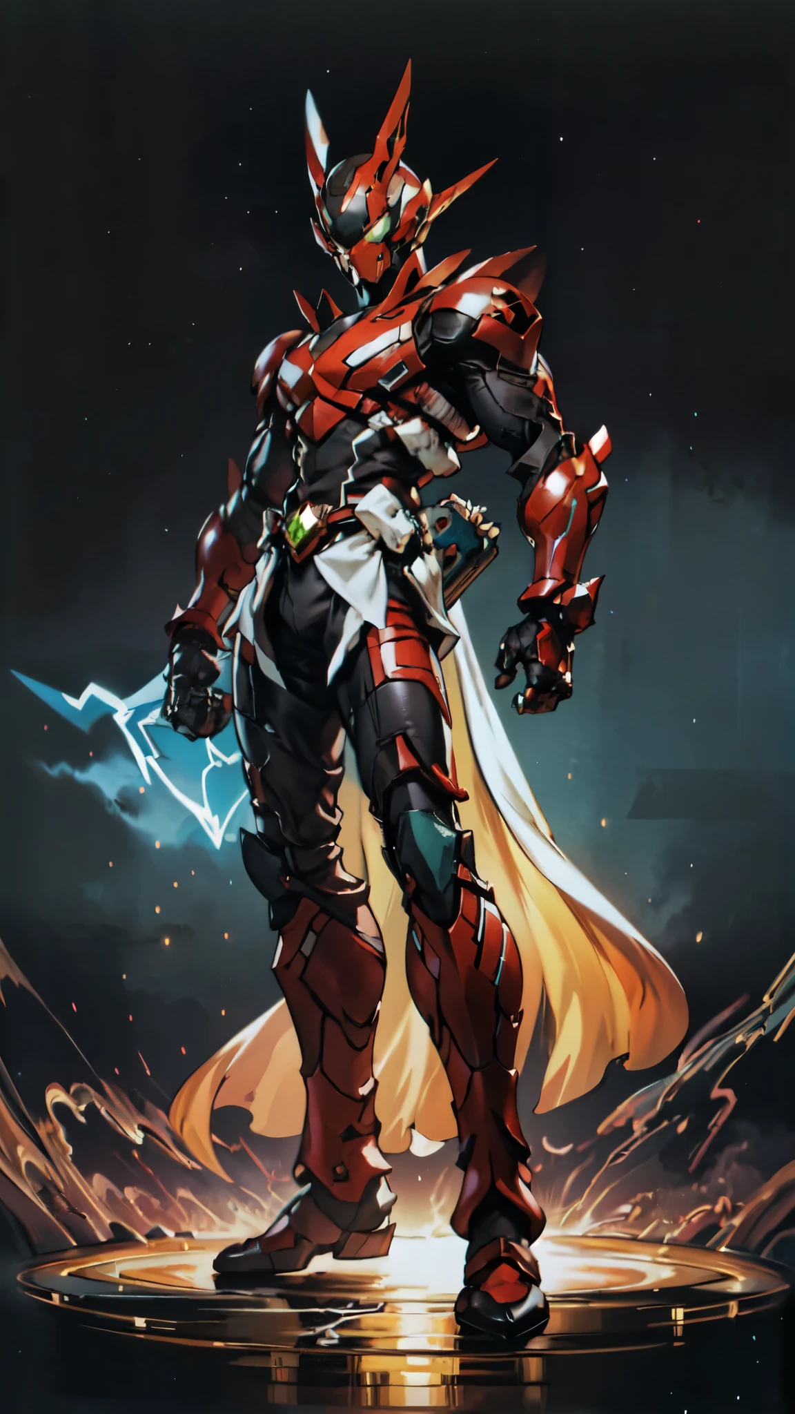 (masterpiece:1.5, best quality:1.5, extremely delicate:1.5, superhero pose:1.5), a man wearing a full-face helmet, a fantasy-style biotech armored combat suit, green eyes, (a composite layered chest armor), fully enclosed shoulder guards, matching arm and leg guards, belt of Neon circuit, (the color scheme is primarily black with green and red accents), the design balances heavy with agility, a high-tech bio-mecha armor, (Armor Concept Inspired by Kamen Rider, stand on the top of a skyscraper in a futuristic sci-fi city), this character embodies a finely crafted fantasy-surreal style armored hero in anime style, exquisite and mature manga art style, (element, plasma, energy, the armor glows), ((male:1.5)), metallic, high definition, highres, ultra-detailed, ultra-fine painting, professional, perfect body proportions, golden ratio, anatomically correct, symmetrical face, extremely detailed eyes and face, high quality eyes, creativity, RAW photo, UHD, 32k, Natural light, cinematic lighting, masterpiece-anatomy-perfect