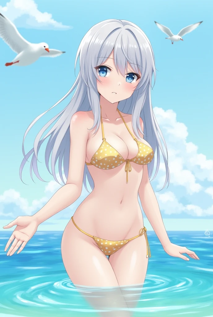 Highest quality, 4K, One woman in a swimsuit, Blue hair long, Big eyes, Young face, Ahegao, Cat ear, Small modest breasts, Small breasts, Slender Body, ((White micro bikini, Belly button exposed, Nipple erection)), Kneel on the beach, Stick out your belly, Proudly, Hands on pussy, ((A close-up of the crotch from a low angle, Open your pussy, White semen dripping from pussy, Inserting a white tail dildo into anal)), Place both hands on the ground, Get wet, Sexy pose, Raped by a man from behind, Penis thrust into pussy