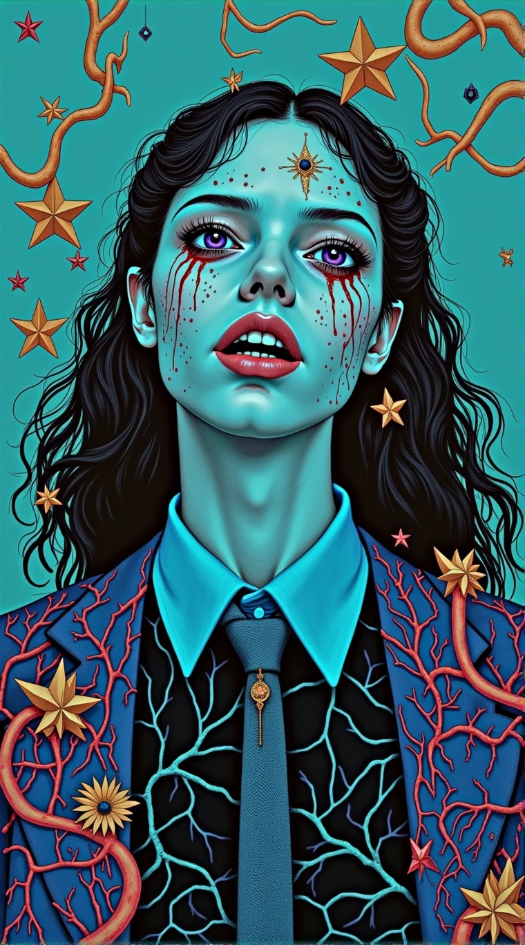 girl with a pretty face, white hair, purple eyes, (((sexy school uniform))), wearing a stylish very sexy school uniform, with a funny expression on her face, Hellwalker, incombing death, hell, black bloody veins growing and intertwining out of the darkness, oozing thick yellow blood, veins growing and pumping blood, (male body:1.6), 1 man, vascular networks growing, connecting, explanding, red veins everywhere, zdzislaw beksinski, (sharp colors:1.3), (rainbow skin:1.1), (Infrared:1.2), ultra detailed, intricate, oil on canvas, ((dry brush, ultra sharp)), (surrealism:1.4), (disturbing:1.5), beksinski style painting, satanic symbols, (full torso), full body in frame, centered body, (male:1.2), realistic, ((intricate details)), (pale gothic evil king), dynamic pose, perfect face, (realistic eyes), perfect eyes, ((dark gothic background)), sharp focus, A product shot from a bird's view with fish eye lens capturing a necromancy book with cover from white human flesh with a screaming decayed death face stretching itself out of the human leathery skin cover and glowing gems where the eyes should've been, in a magical environment, white leathery book, foreshortening, masterpiece, best quality, photograph, dreamlike, face focus, intricate details, sharp focus, photography, photorealism, photorealistic, soft focus, volumetric light, gelatinous, jelly, slime, eldritch, (dark magic), (grim), (intricate details), (hyperdetailed), 8k hdr, high detailed, lot of details, high quality, soft cinematic light, dramatic atmosphere, atmospheric perspective, face focus