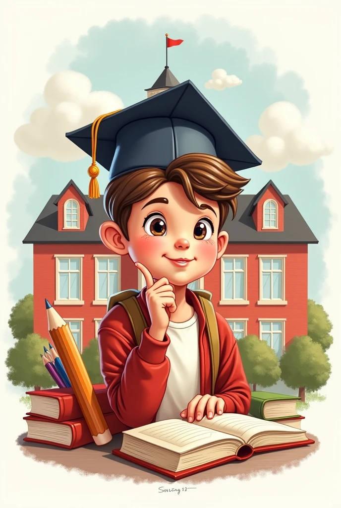Generate a school logo design with a images involving school