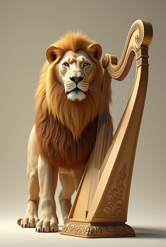 Image of a lion together with a harp, but without any background behind