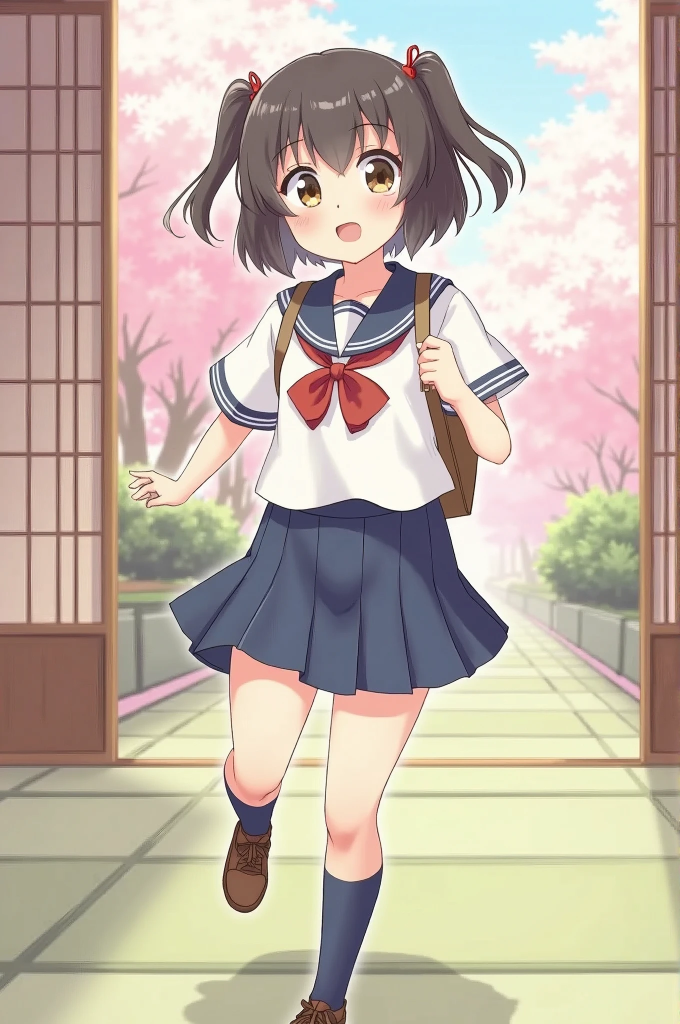 Please draw me a cute Japanese schoolgirl in a uniform.