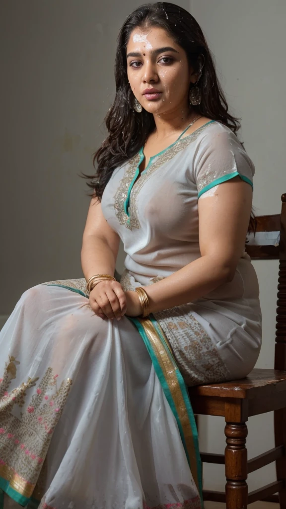  South Indian plus sized women, (cum Splash on her breasts and nipples, cum Splash on her gace, Splash of cum on her face, cum Splash on her blouse, cum Splash on her eys),