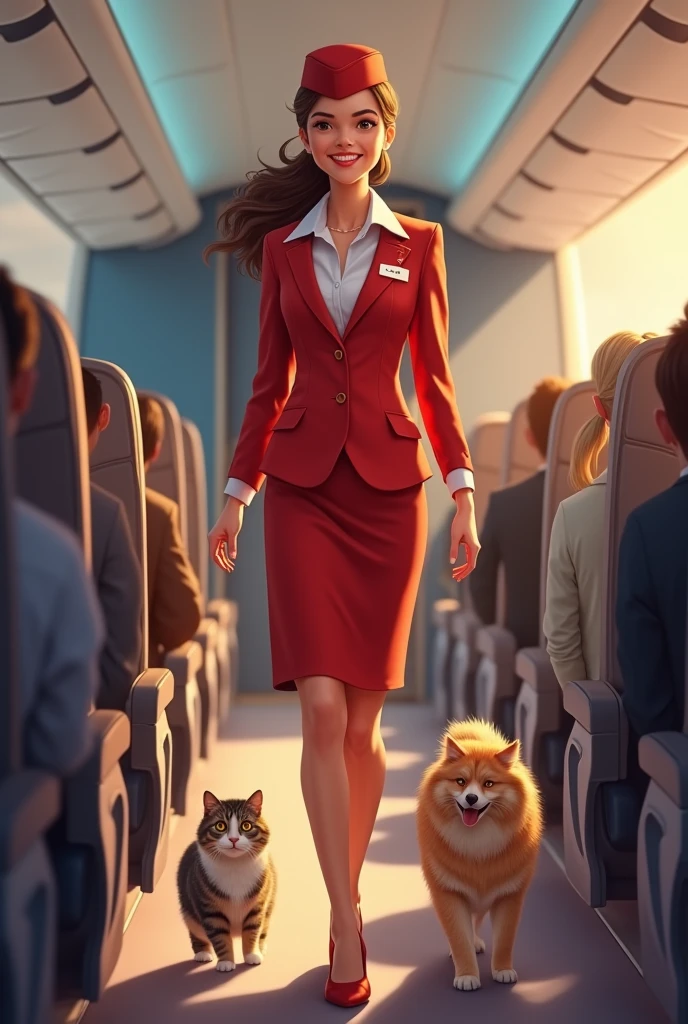 Me after 10 years finally in the job of flight attendant with my pets