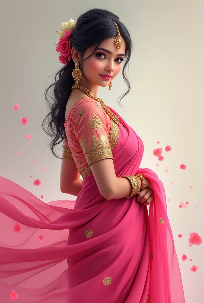 A indian woman, in pink saree