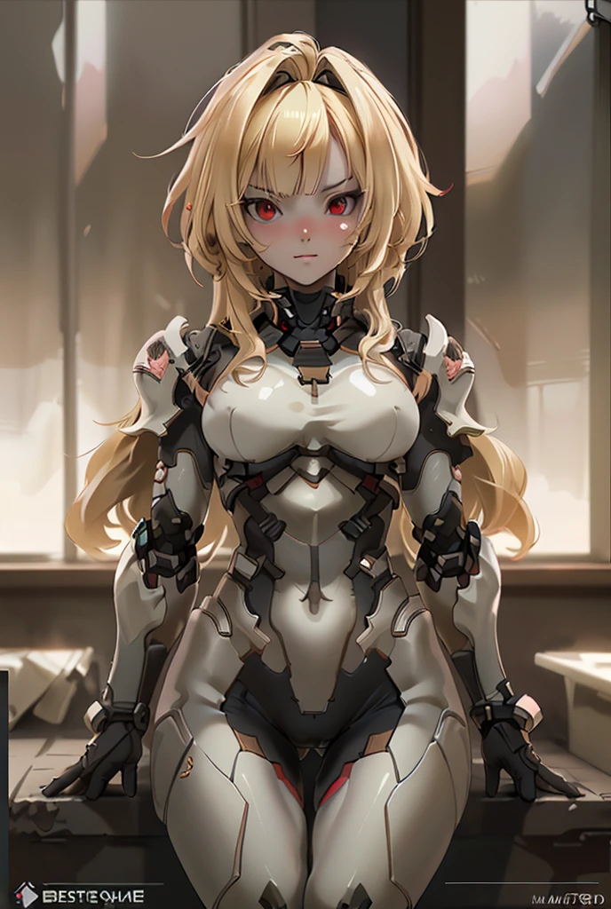 ((best quality)), ((Masterpiece)), (details:1.4), 3d, HDR (high dynamic range), mature woman, เหมือนจริง, Curtain Bangs, Blonde hair, Red eyes, จมูกโด่ง, ปากแดง PBR surface, After processing, Anisotropic filtration,depth of field, Maximum clarity and clarity, multi-layered surface, perfect proportions, 8K raw files, crusader, Heavy armor, Fierce,