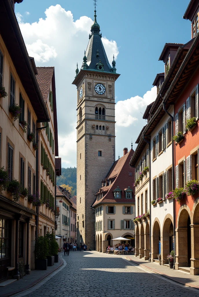 Here is a photo of Bern, the capital of Switzerland, showing the historic old town with its famous landmarks such as the Sieglogge clock tower. (Zytglogge) and cobblestone streets. 