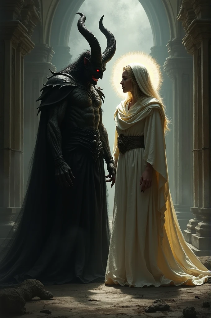 A devil beside a holy person