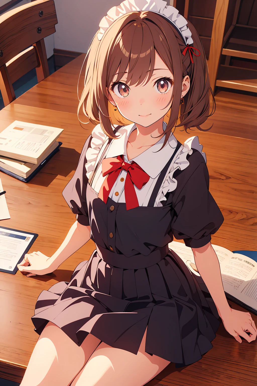 (Highest quality,Tabletop:1.2),(Anime Style,Comic Core:1.1),One Girl,Cute Style,Adorable,Highly detailed eyes,Highly detailed face,Very fine hair,About Hipdar,8k,solve,maid,maid服,mini skirt,squat,