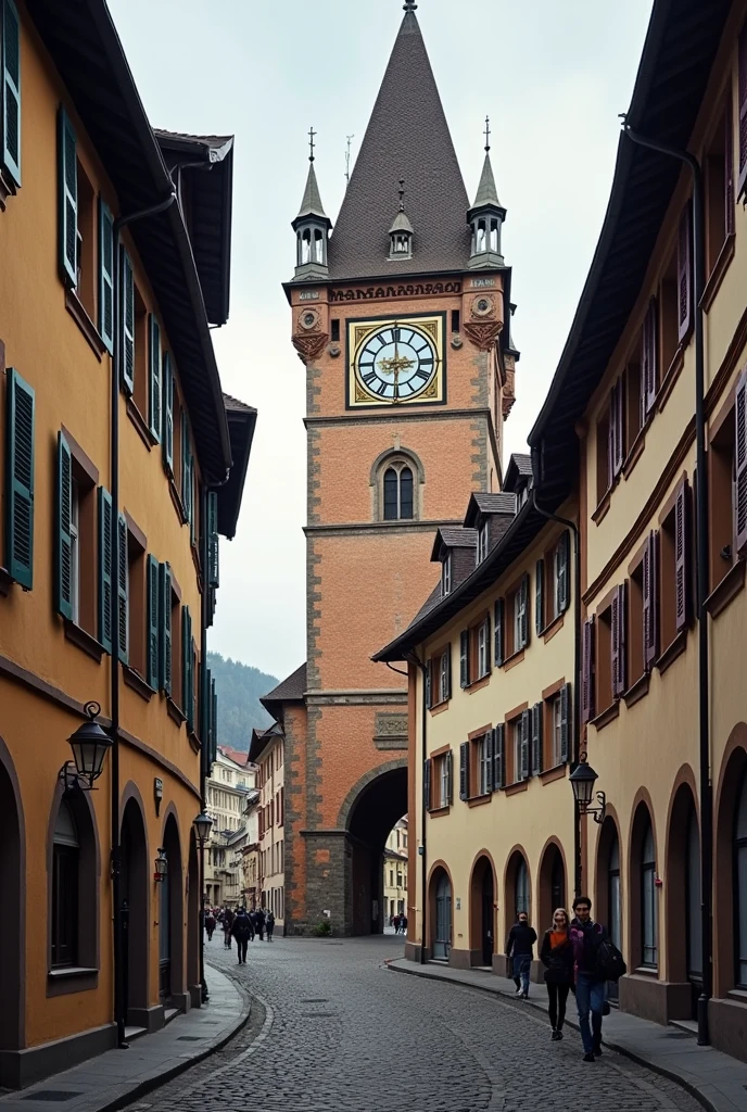 Here is a photo of Bern, the capital of Switzerland, showing the historic old town with its famous landmarks such as the Sieglogge clock tower. (Zytglogge) and cobblestone streets.