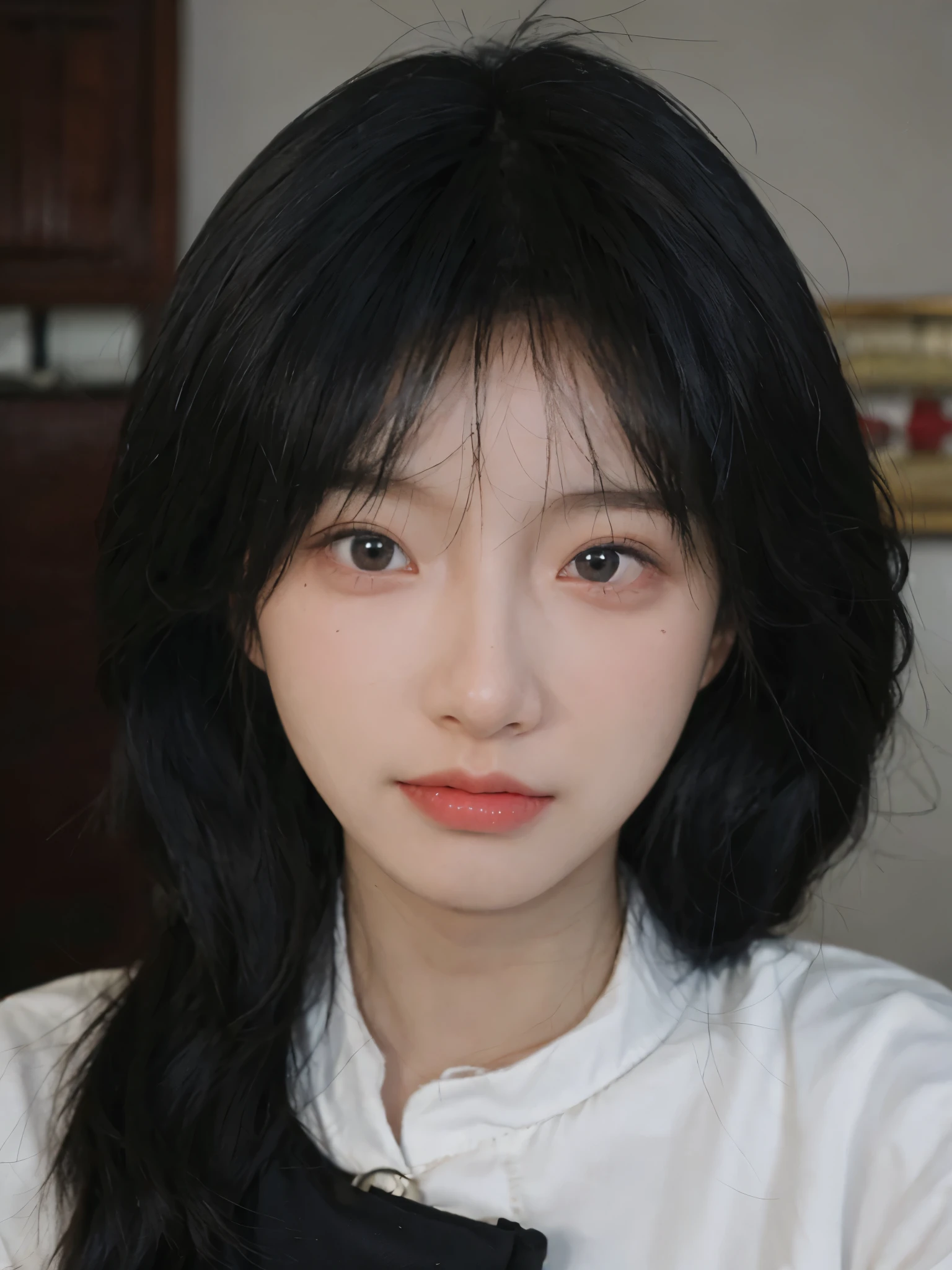 Best quality,Ultra-high resolution,(lifelike:1.4),Cute hairpin,2girll,Sparkling eyes,Short blue hair,jk,Snow-white skin,Blush,Slim beauty,At school,Ultra-fine face,Exquisite eyes,Double eyelids,
