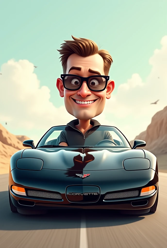 Black Corvette C5 Man Cartoon