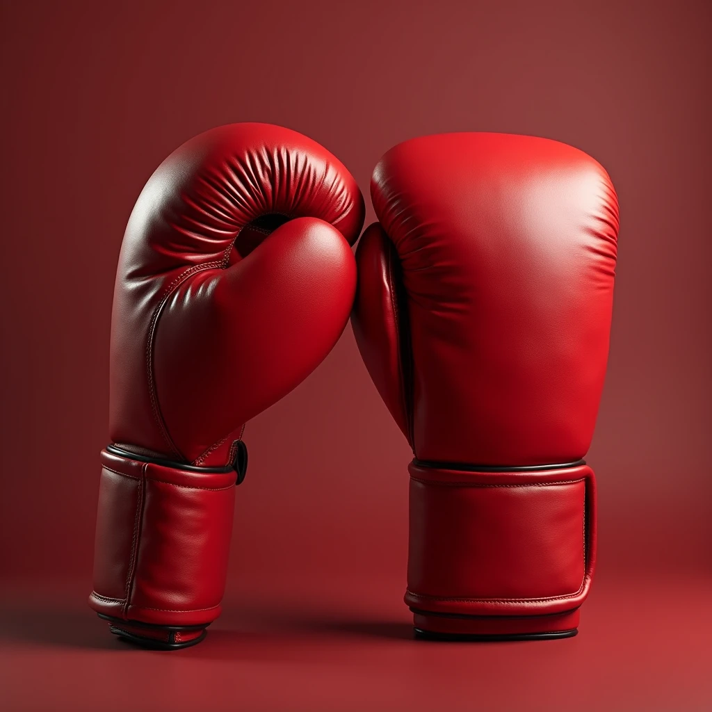 thing，An oncoming red boxing glove。Red leather boxing gloves。Multi-angle。Front view。