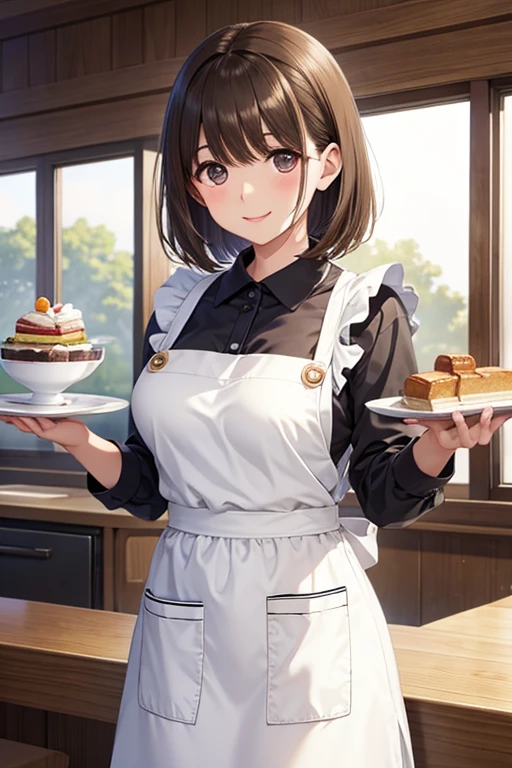 anegasaki nene、Shiny brown hair, short hair, (Beautiful brown eyes、Sparkling eyes, Fine grain)、smile、Ultra-detailed eyes、Highly detailed face, Highly detailed eyes,



Only one female, /(staff uniform/) /(Brown apron/), Holding Tray, /(Brown Hair/) bangs, 赤面する優しいsmile, (Masterpiece Top quality:1.2) Delicate illustrations, super detailed, Busty Blake Bakery