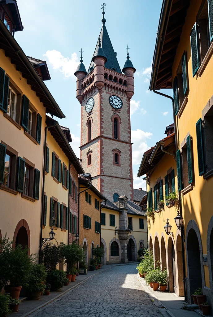 Here is a photo of Bern, the capital of Switzerland, showing the historic old town with its famous landmarks such as the Sieglogge clock tower. (Zytglogge) and cobblestone streets. 