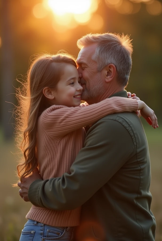 A heartwarming ending：Daughter takes the initiative to hug her father，Father seeks a comforting smile.。
