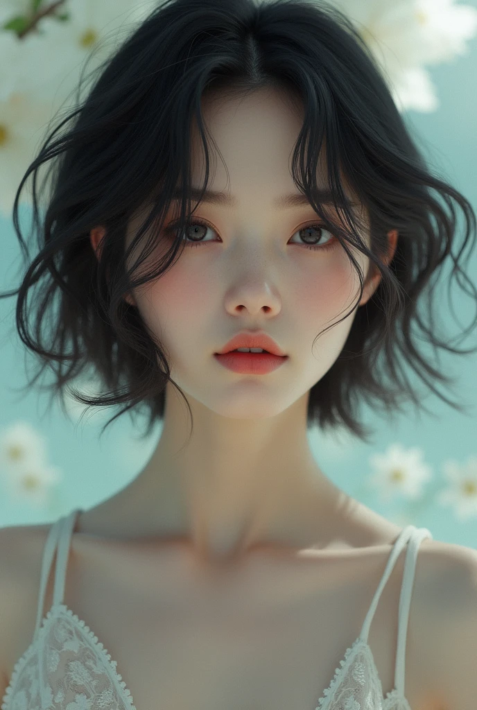 Beautiful girl with wave short hair , 