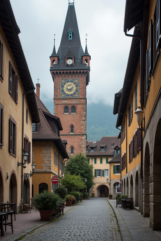 Here is a photo of Bern, the capital of Switzerland, showing the historic old town with its famous landmarks such as the Sieglogge clock tower. (Zytglogge) and cobblestone streets. 