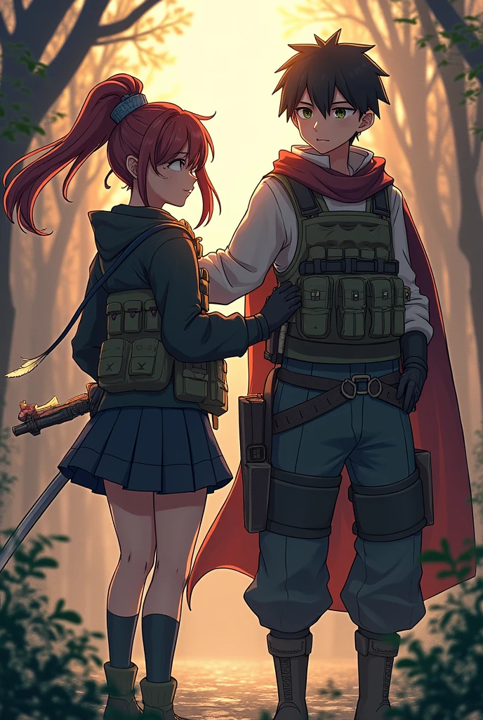 Artery girl from the call of duty mobile with a dragon feather and her hand is on the shoulder of the tanjiro
