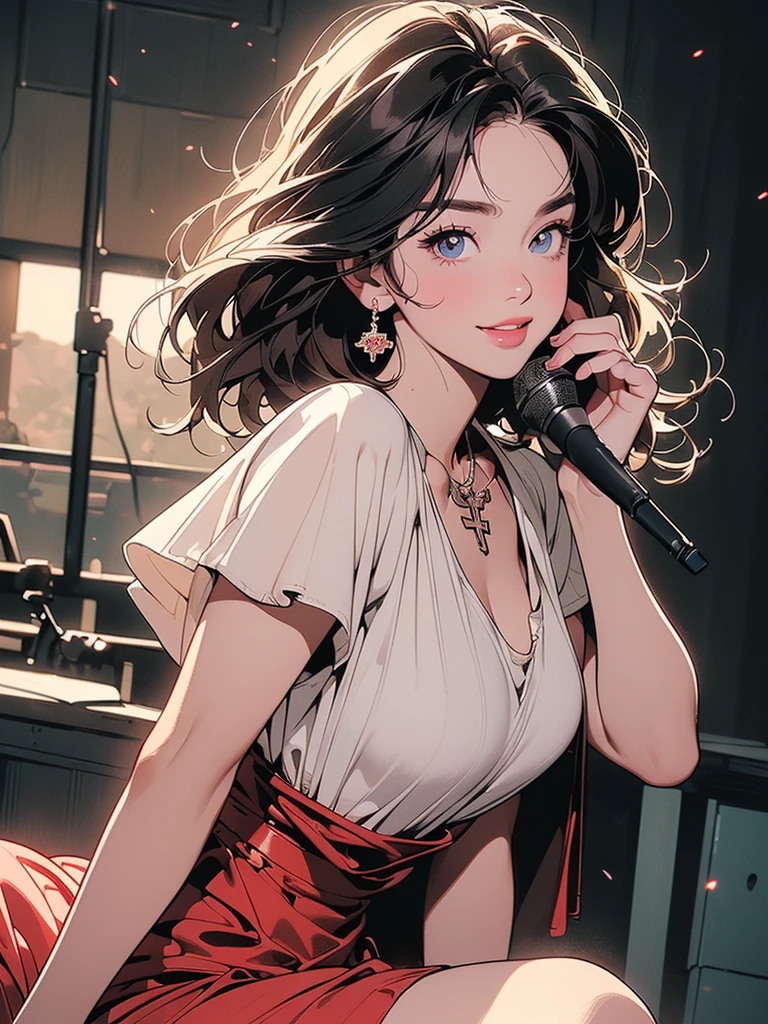 (fused limb), ((mutated hands and fingers)), ((extra limbs)), (poorly drawn), (missing limb),((extra digit)),((missing digit)),((fused fingers)),(mutation),(bad hands),(bad ???????),(disfigured),(poorly drawn),(((Negative prompt(2woman)))), ((((1woman)))),(((cross one's legs))),((((looking at viewer))))、8k、masterpiece, Highest quality, Ultra-high resolution, Highest Resolution, Professional Lighting, Orange lighting、(((face focus)))、(((blurry background)))、(((Anime-style depiction)))、((((face))))、(((Front facing face)))、(((Beautiful Japanese Mature Women, 40 years old, Functionalな)))、(((??? appeal、Mature Woman、Functional)))、(((Jazz singer)))、(((((Antique long stand microphone)))、(((Hold the microphone with both hands)))、Backlight、(((Dark Stage)))、Antique lighting、indoor、Dim lighting、１Beautiful woman, Small face、White skin、Turquoise Eyes、Beautiful eyelashes、Beautiful Eyes、(((Winking eyes)))、(highlight:1.2)、Cleavage、(((????????????)))、 (Detailed face and iace:1 2)、Almond Eye、((short hair))、((smile))、(Thin Hair:1.3)、(Three-dimensional lips、Fuller lips、Mouth half open、Teeth are visible、smile:1.3) 、(Oval Face : 1.4)、(Realistic skin texture, Realistic))、((Detailed face,Round face contour、Brown Hair))、(((Wine red long dress)))、(((Singing)、(((Fisheye Lens))), Superior quality, masterpiece, 32K, Depth of written boundary, Intricate details, (((unmanned))),  space, Movie Posters, Nostalgia,  Panorama, Long Shot, Backlight,(((Only One Woman))), (((Perfect Face))), 14k, (((Highly detailed background))), (((Highest quality))),(((Cowboy Shot))), Ultra detailed hair, (((Faint lighting))),(((A variety of unique hairstyles))), Super beauty, (((Detailed face))), ((((Different angles)))), (((The wind is blowing))), (((Different hair colors))),(((Highly detailed black beautiful glowing eyes))),(((Broken heavy machinery))),(((Light on the face.))),(((Flat ?????))),Short sleeve sweater,(((mysterious))),short hair,(((Gold Hair Color))),Glowing faintly