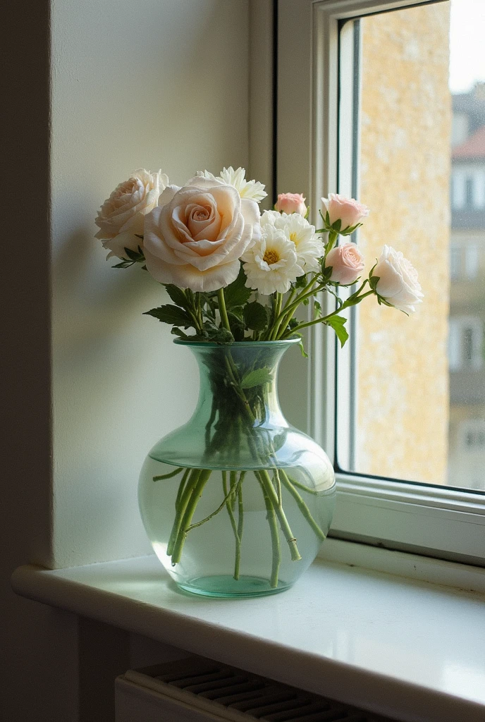 (Photorealism:1.2), fragments of a vase on the windowsill