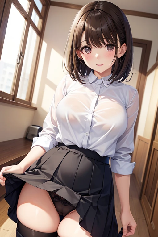 anegasaki nene、Shiny brown hair, short hair, (Beautiful brown eyes、Sparkling eyes, Fine grain)、smile、Ultra-detailed eyes、Highly detailed face, Highly detailed eyes,



I can see your pants、Wear a miniskirt、Her miniskirt is flipped up、Adult female、Panties in full view、Sexy panties、See-through panties、The whole body is projected、I can see your face