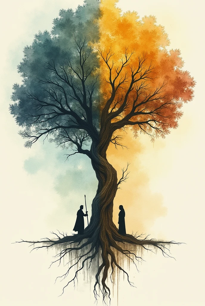 watercolor image for tattoo of the Ainulindalë Melkor's influence, Arda's cristion Morgoth's corruption, Two Trees of Valinor, Telperion and Laurelin, the Silver Tree and the Gold TreeEldar's awakining Elves, the 3 Silmarils, Edain's awakining, Fingolfin and Morgoth fight, Beren e Luthien, Turim Turambar against Glaurung, Elves and Dwaves conflit leading to Doriath's Fall, Gondolin's Fall, The War of Wrath Eärendil against Ancalagorn from J. R. R. Tolkien 's legendarium