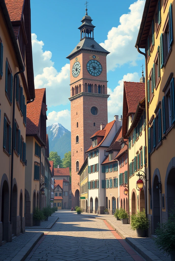 Here is a photo of Bern, the capital of Switzerland, showing the historic old town with its famous landmarks such as the Sieglogge clock tower. (Zytglogge) and cobblestone streets.