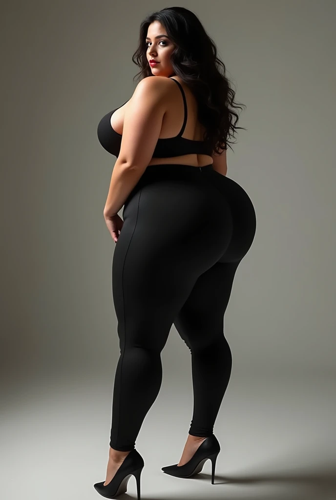 Big ass girl in leggings showing her ass to the camera with very wide hips