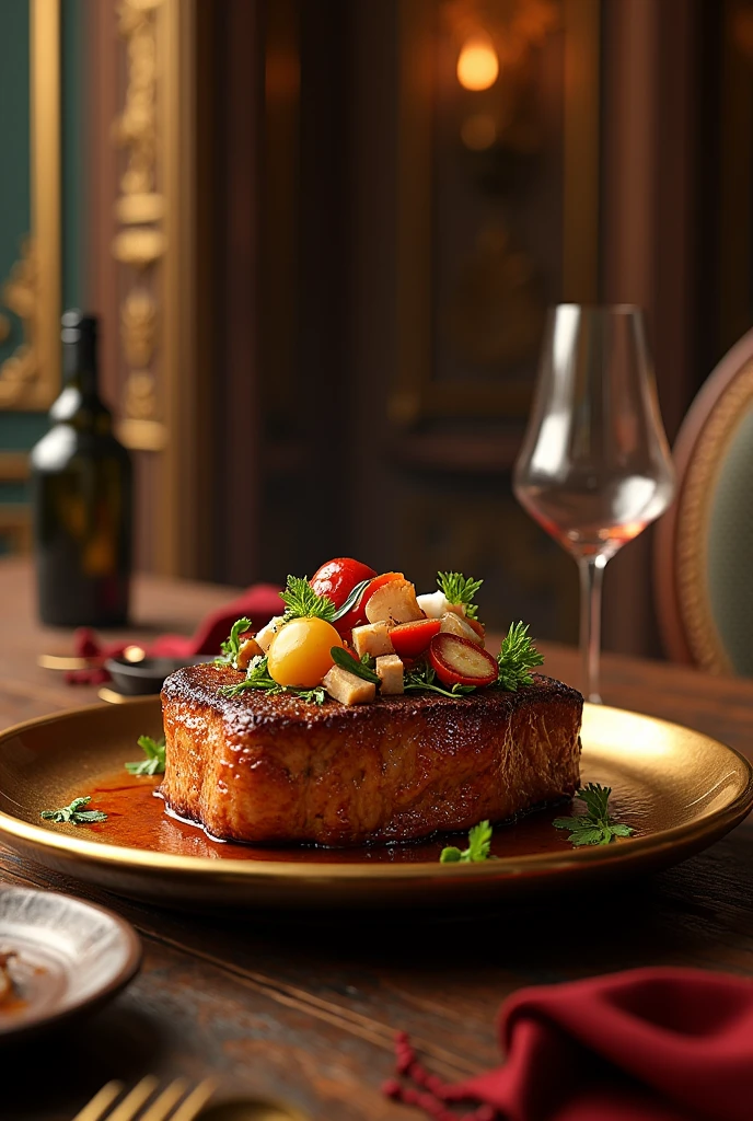 $1,000,000 steak in a beautiful expensive house with gold skin and toppings