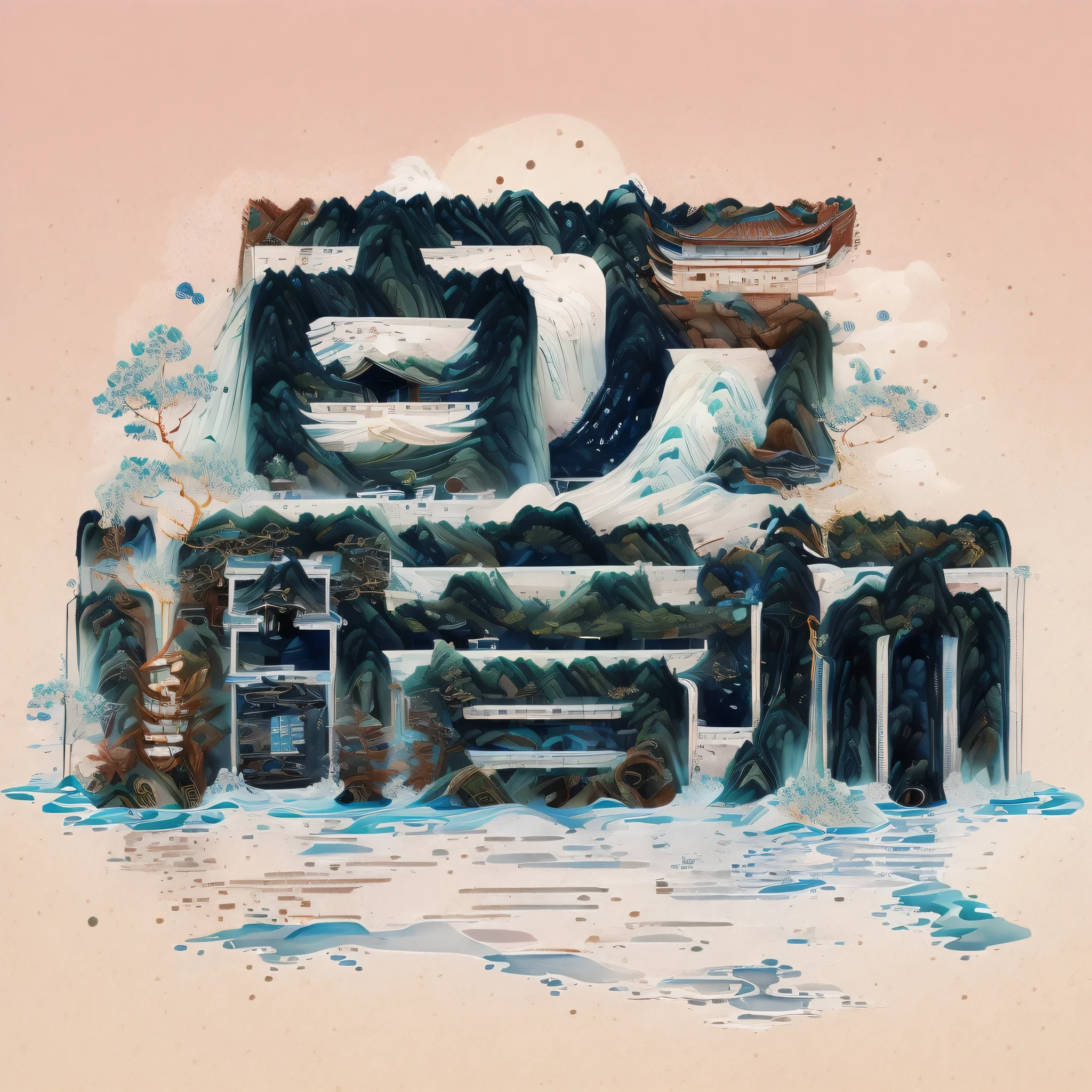 ((Water ink painting)),((墨water S...)),青Mountain,lake water,landscape,water,Tree,cloud,reflection,outdoor,Sky,waterfallr,English text,permanent,Mountain,fantasy,White cloud,祥cloud,松Tree_Tree,ink and watercolor painting,inverted image,White,water reflections,Reflector,wallpaper,Complex background,,Chinese style,Chinese,