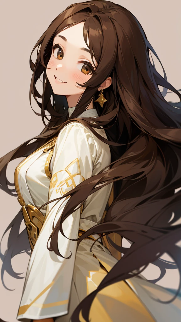 One beautiful girl, Long Hair, High resolution, smile, Brown Hair, Simple Background, masterpiece, Highest quality, Textured skin, Character portrait, Kpop idol costumes