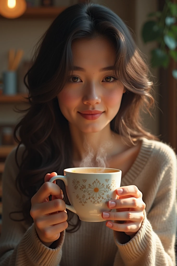 A woman drinking coffee