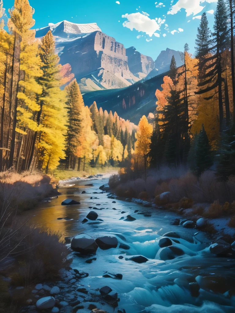 there is a river running through a forest with a mountain in the background, a photo by Jim Murray, flickr, fine art, wyoming, rocky mountains and a river, colorado mountains, mountains river trees, colorado, mountains and rivers, gorgeous scenery, scenic mountain setting, breath taking beautiful, beautiful setting, creek, stunning scenery, rocky mountains, river running thru the middle