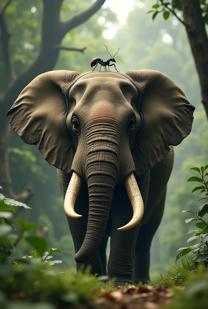 An ant on the back of an elephant
