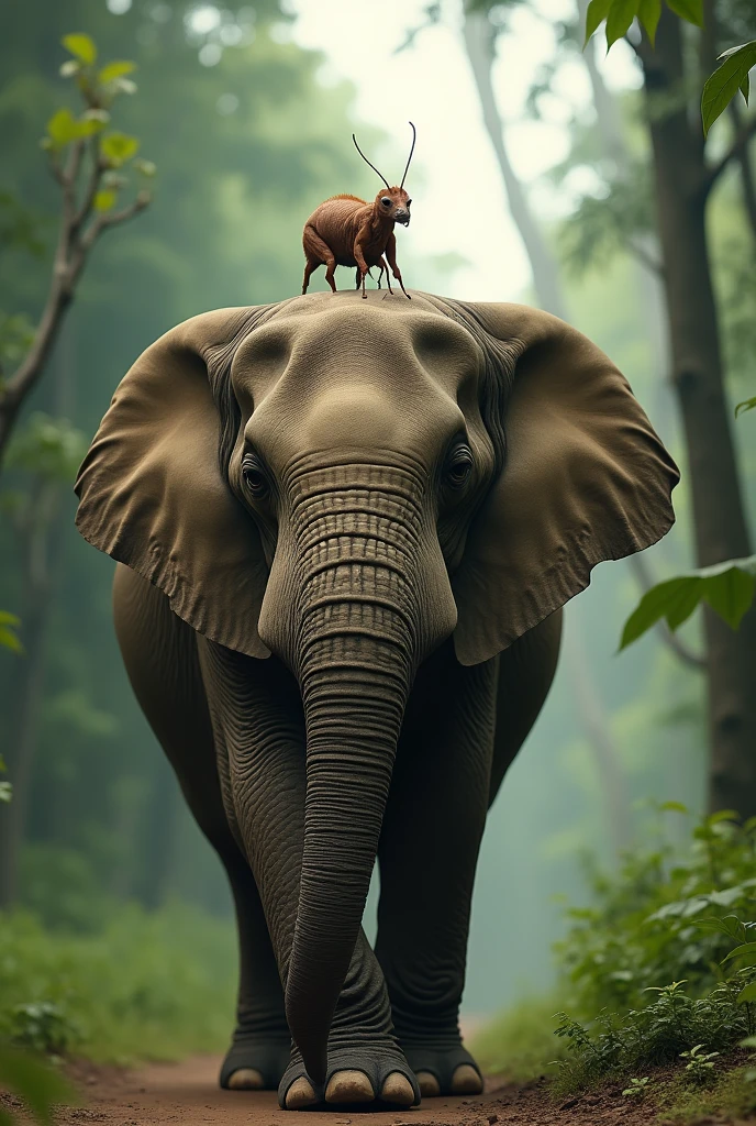 An ant on the back of an elephant
