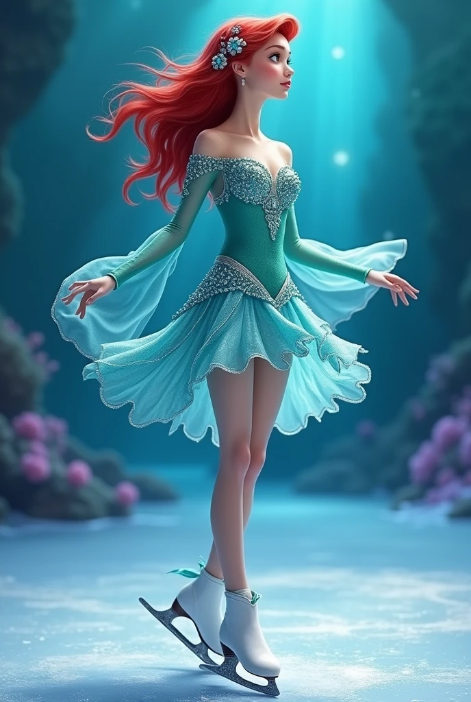 Figure Skating Costumes Ariel Short skirt Under the Sea cute Long sleeve