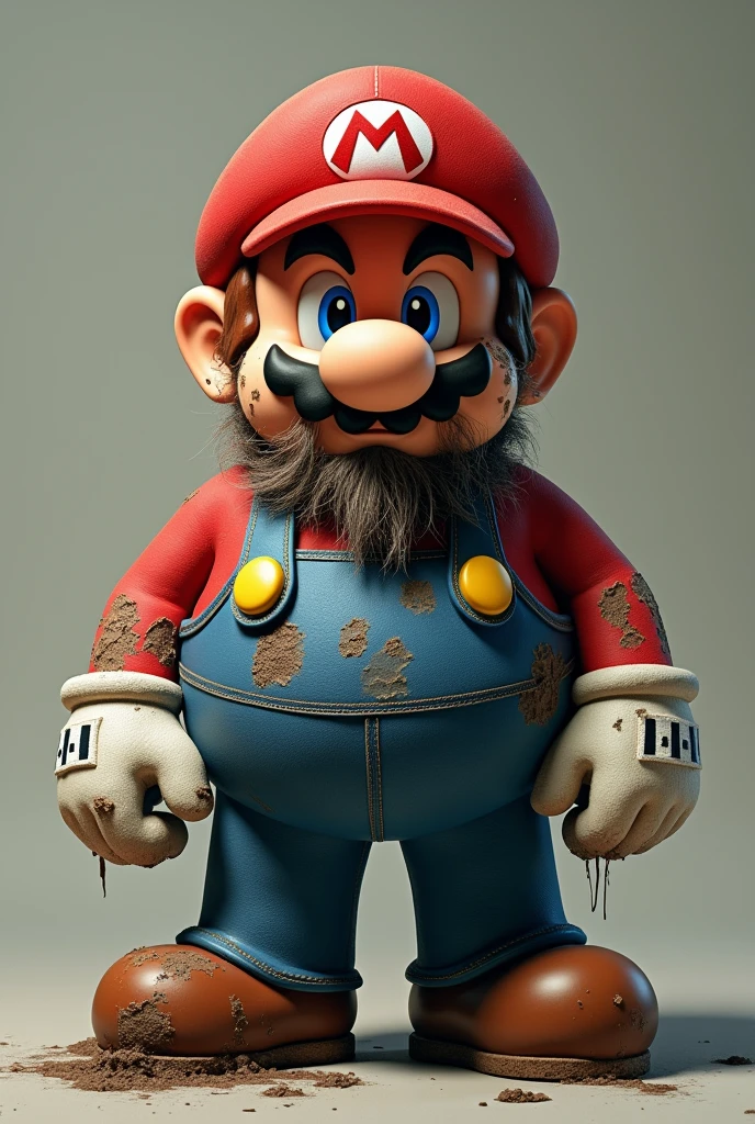 I want the Mario World character, but realistic, with a poorly done beard, dark circles and unkempt, pot-bellied and wearing a McDonald's hat