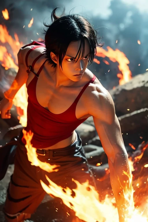 A realistic version of the One Piece character Ace、Cool、It feels like using fire