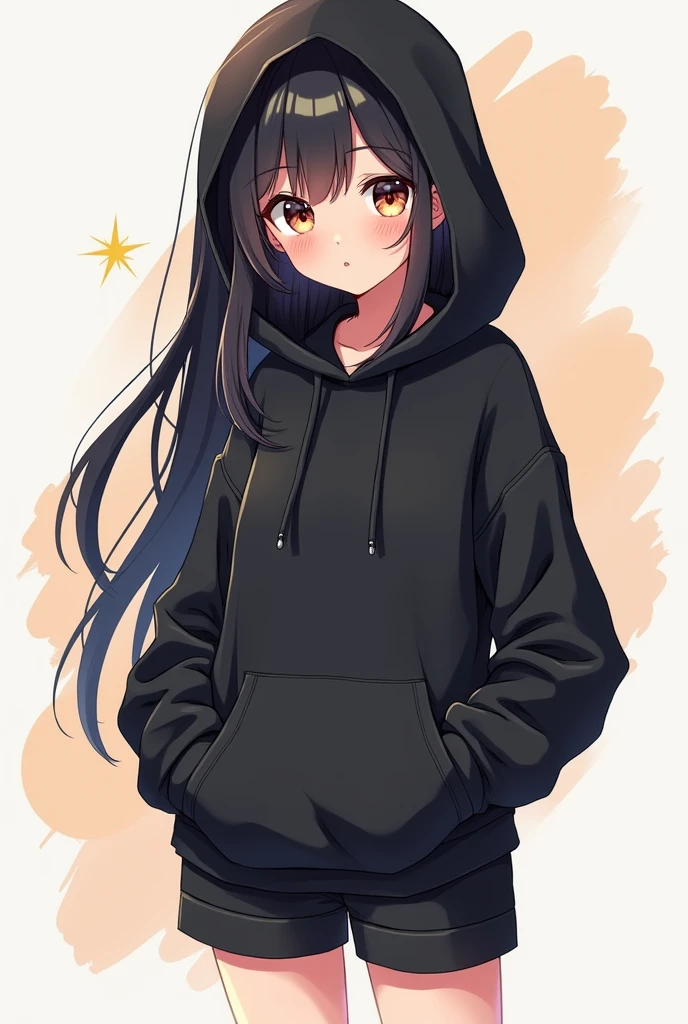 Black hoodie、Shorts、Anime Style、Female