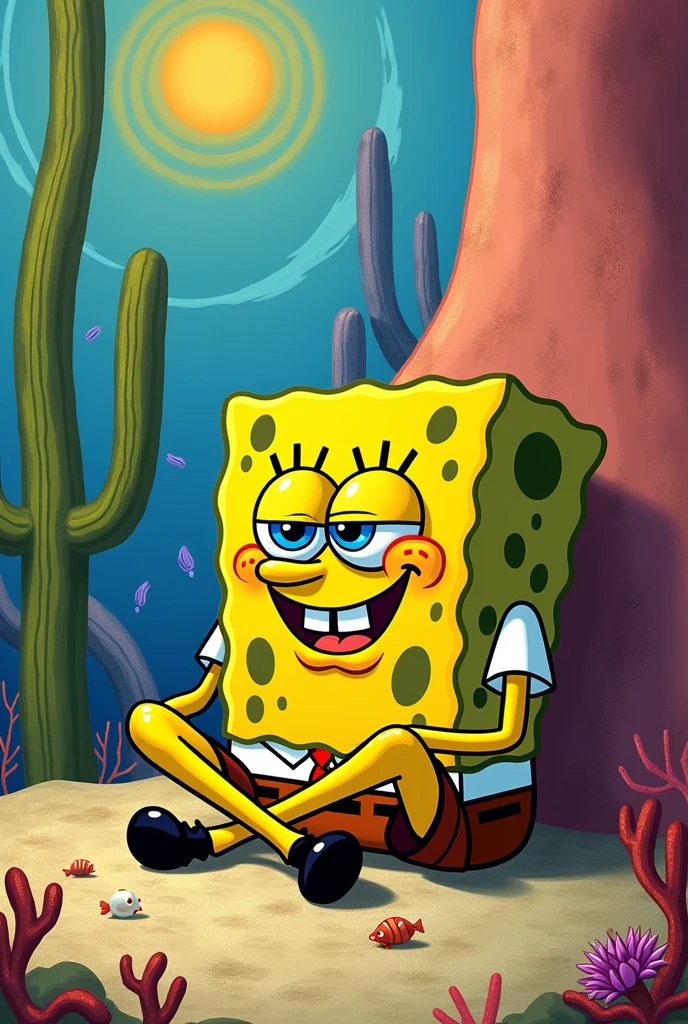 Make an image of Abaporu, replacing him with SpongeBob.