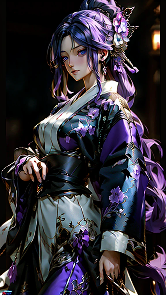 anime - style image of a woman with purple hair and blue eyes, an anime drawing inspired by Okumura Masanobu, pixiv, gothic art, delicate androgynous prince, beautiful androgynous prince, guweiz, detailed digital anime art, artwork in the style of guweiz, highly detailed exquisite fanart, handsome anime pose、フラットカラー