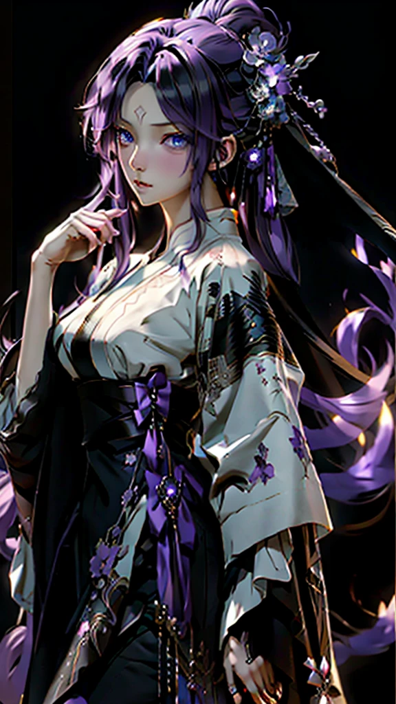 anime - style image of a woman with purple hair and blue eyes, an anime drawing inspired by Okumura Masanobu, pixiv, gothic art, delicate androgynous prince, beautiful androgynous prince, guweiz, detailed digital anime art, artwork in the style of guweiz, highly detailed exquisite fanart, handsome anime pose、フラットカラー